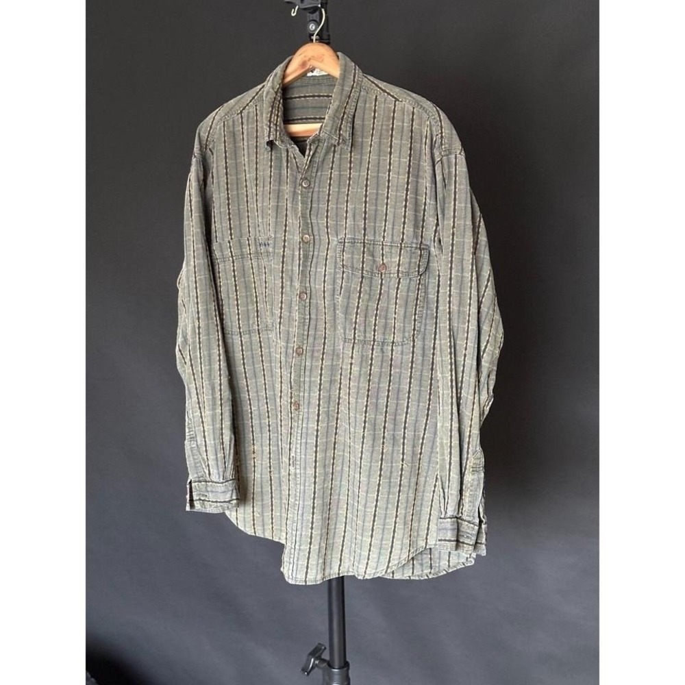 VTG Columbia Men's Long Sleeve Button Down Distressed Beige Shirt XL Vintage